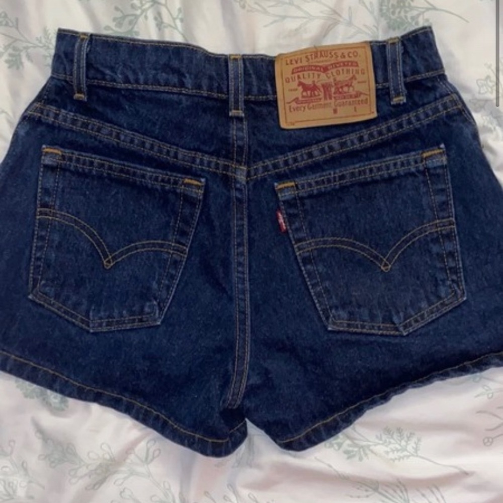 Levi’s dark wash high waisted jean shorts
